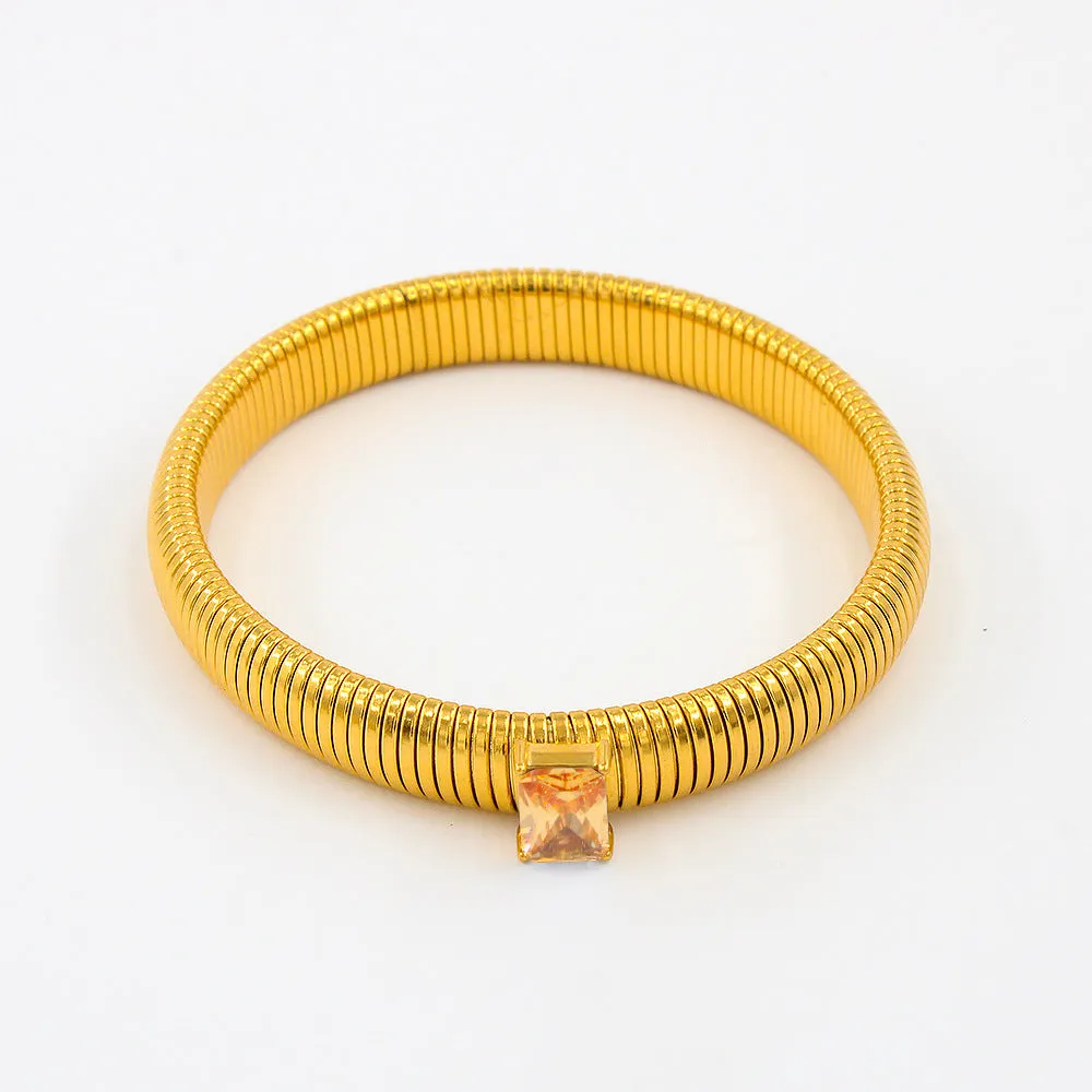 Wholesale Titanium Steel Square Zircon 18K Gold Stainless Steel Bracelet