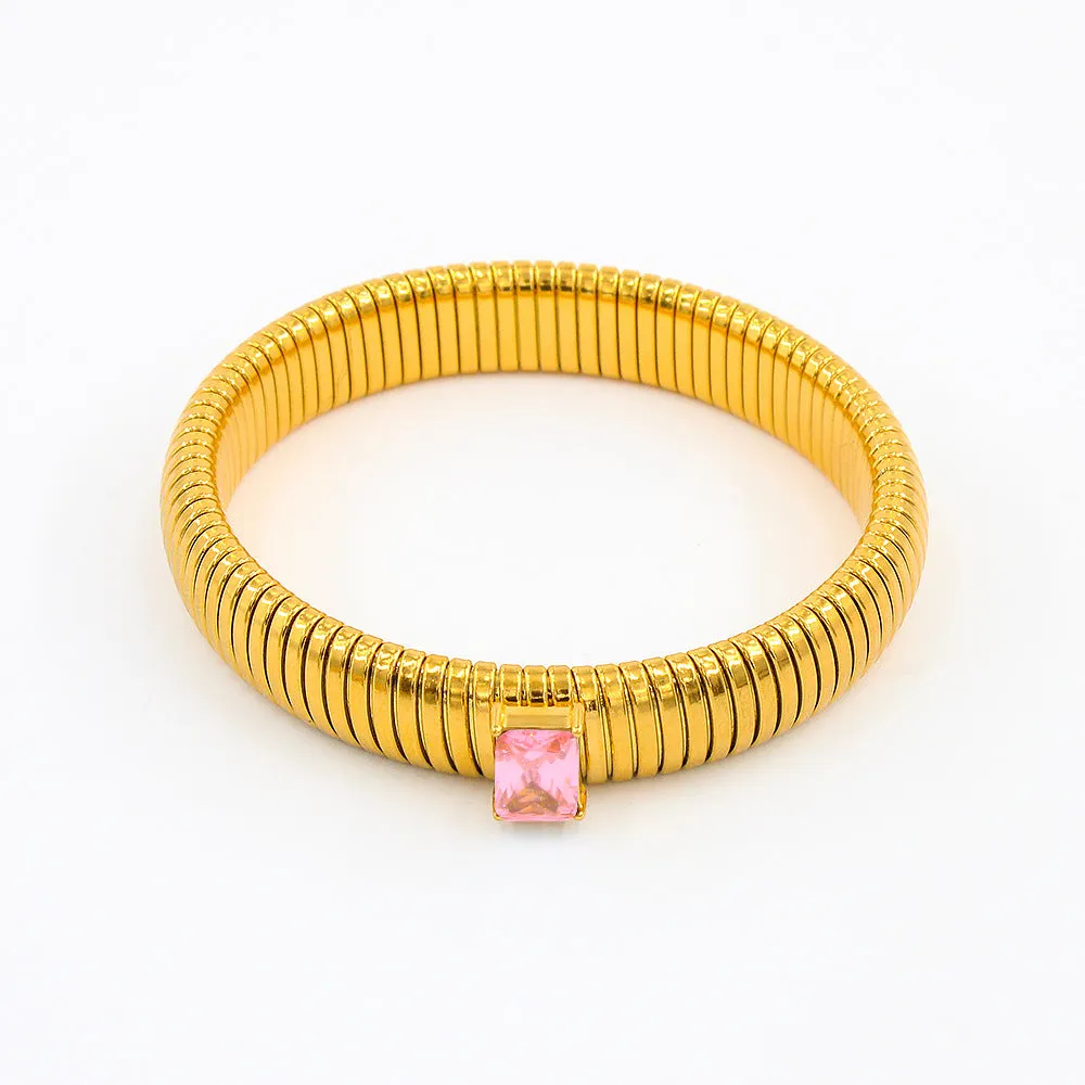 Wholesale Titanium Steel Square Zircon 18K Gold Stainless Steel Bracelet