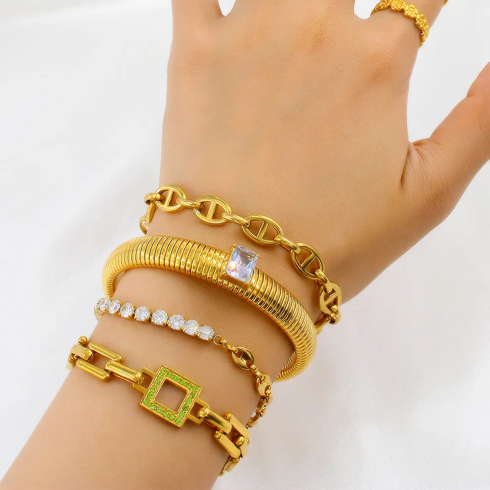 Wholesale Titanium Steel Square Zircon 18K Gold Stainless Steel Bracelet