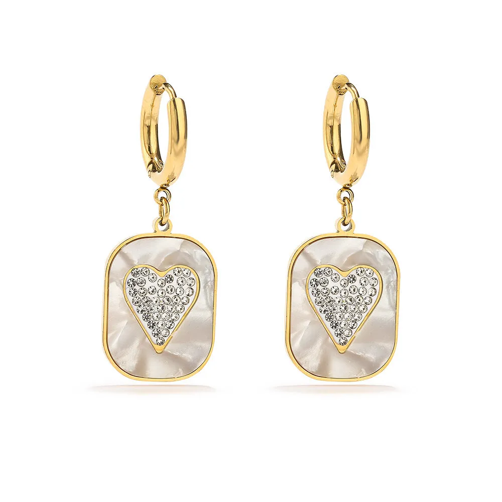 Wholesale Titanium Steel Zircon Heart Geometric Pendant Earrings