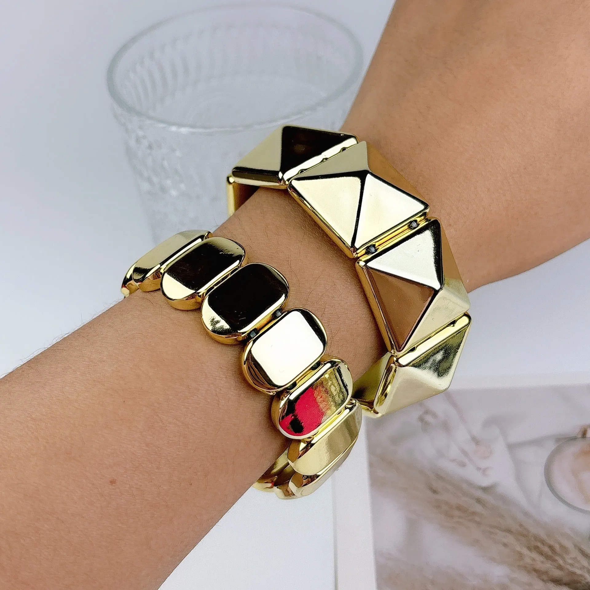 Wholesale trend street photography personality simple spiral pattern snake square stitching bracelet