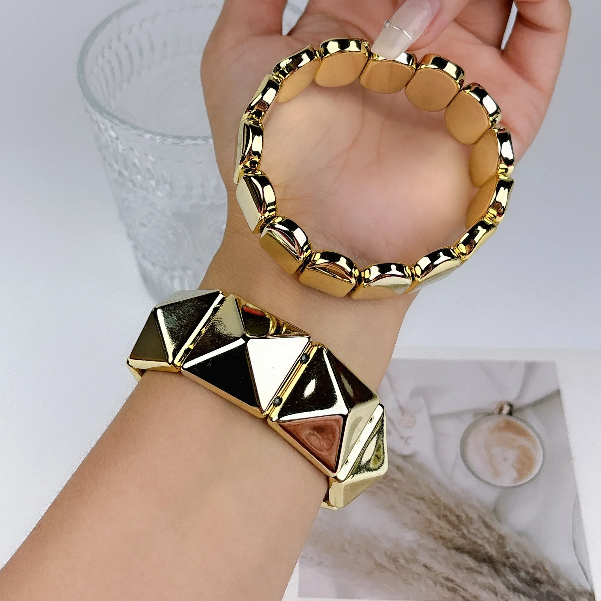 Wholesale trend street photography personality simple spiral pattern snake square stitching bracelet