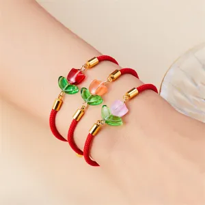 Wholesale Tulip bracelet black and red rope a pair of pull-out flower adjustable flower bracelet