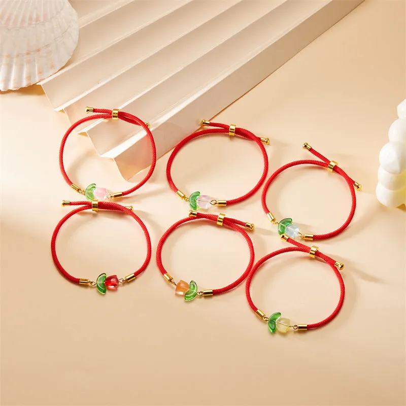 Wholesale Tulip bracelet black and red rope a pair of pull-out flower adjustable flower bracelet