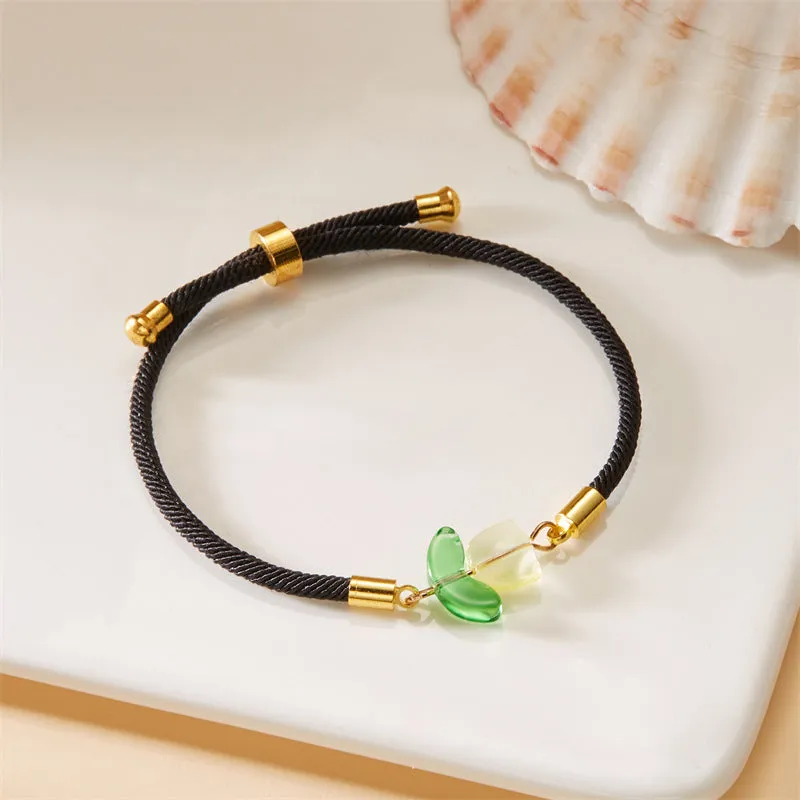 Wholesale Tulip bracelet black and red rope a pair of pull-out flower adjustable flower bracelet