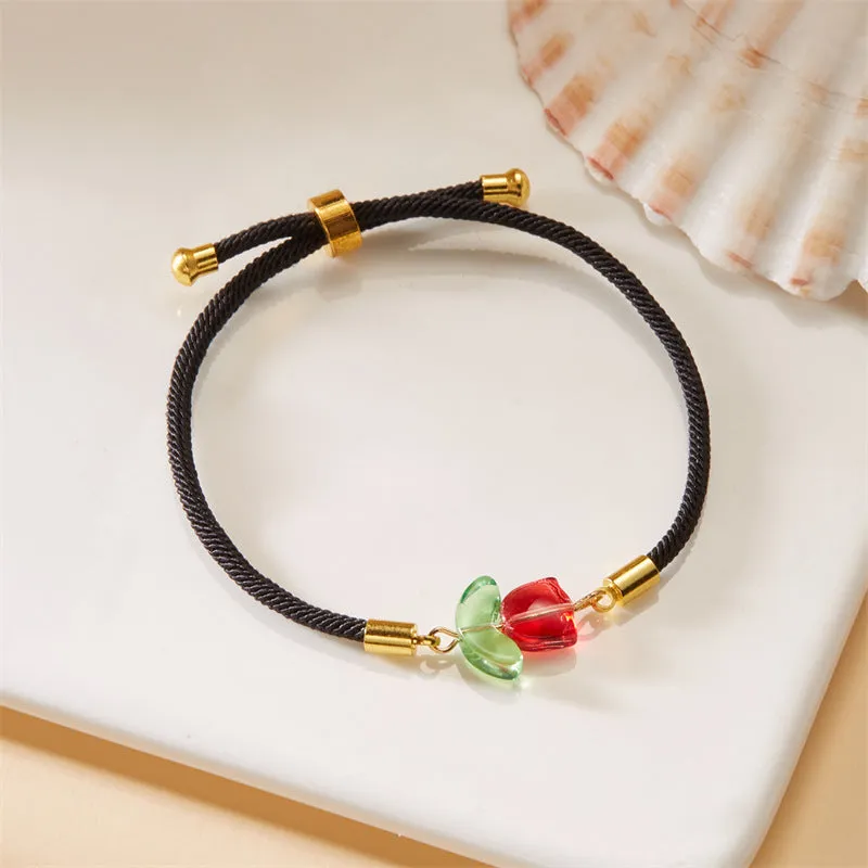 Wholesale Tulip bracelet black and red rope a pair of pull-out flower adjustable flower bracelet