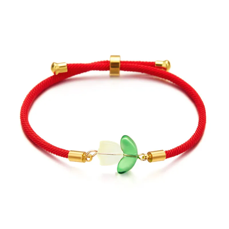 Wholesale Tulip bracelet black and red rope a pair of pull-out flower adjustable flower bracelet