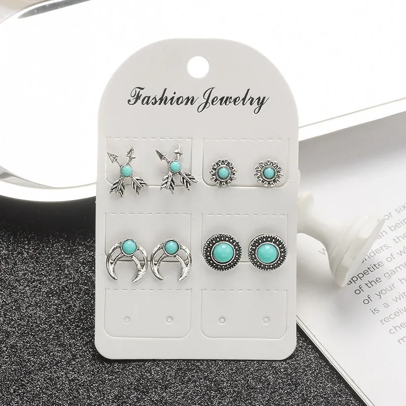 Wholesale Turquoise Bohemian Owl Dream Catcher Feather Alloy Earrings
