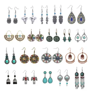Wholesale Turquoise Bohemian Owl Dream Catcher Feather Alloy Earrings