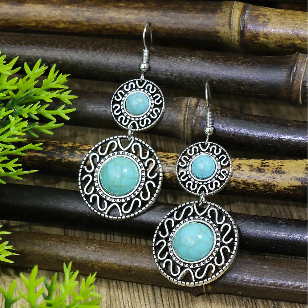 Wholesale Turquoise Bohemian Tassel Geometric Alloy Vintage Earrings