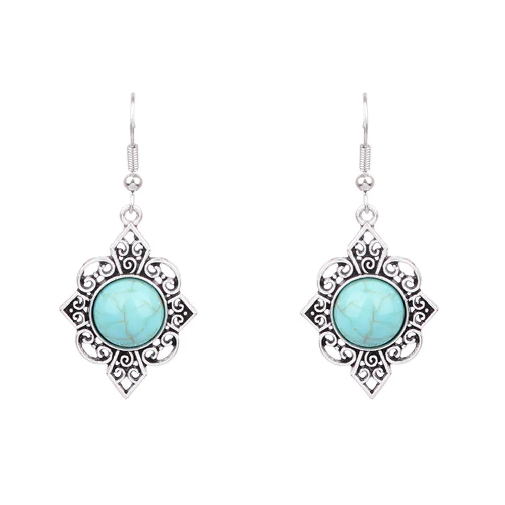 Wholesale Turquoise Bohemian Tassel Geometric Alloy Vintage Earrings
