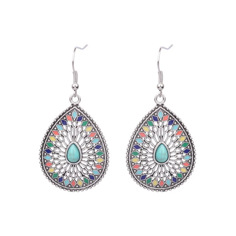 Wholesale Turquoise Bohemian Tassel Geometric Alloy Vintage Earrings