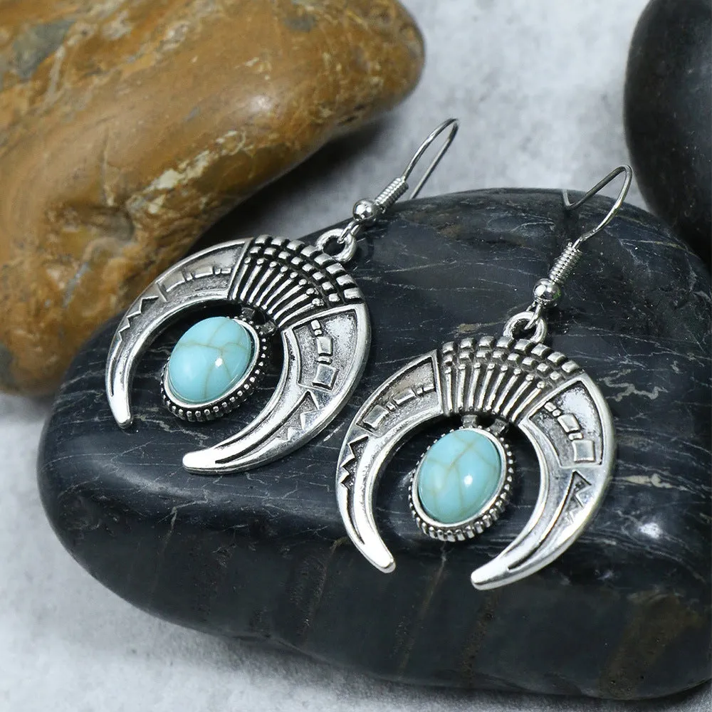 Wholesale Turquoise Bohemian Tassel Geometric Alloy Vintage Earrings