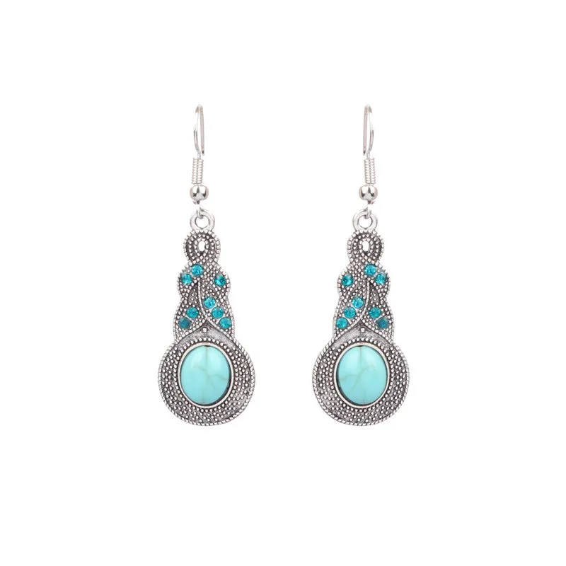 Wholesale Turquoise Bohemian Tassel Geometric Alloy Vintage Earrings