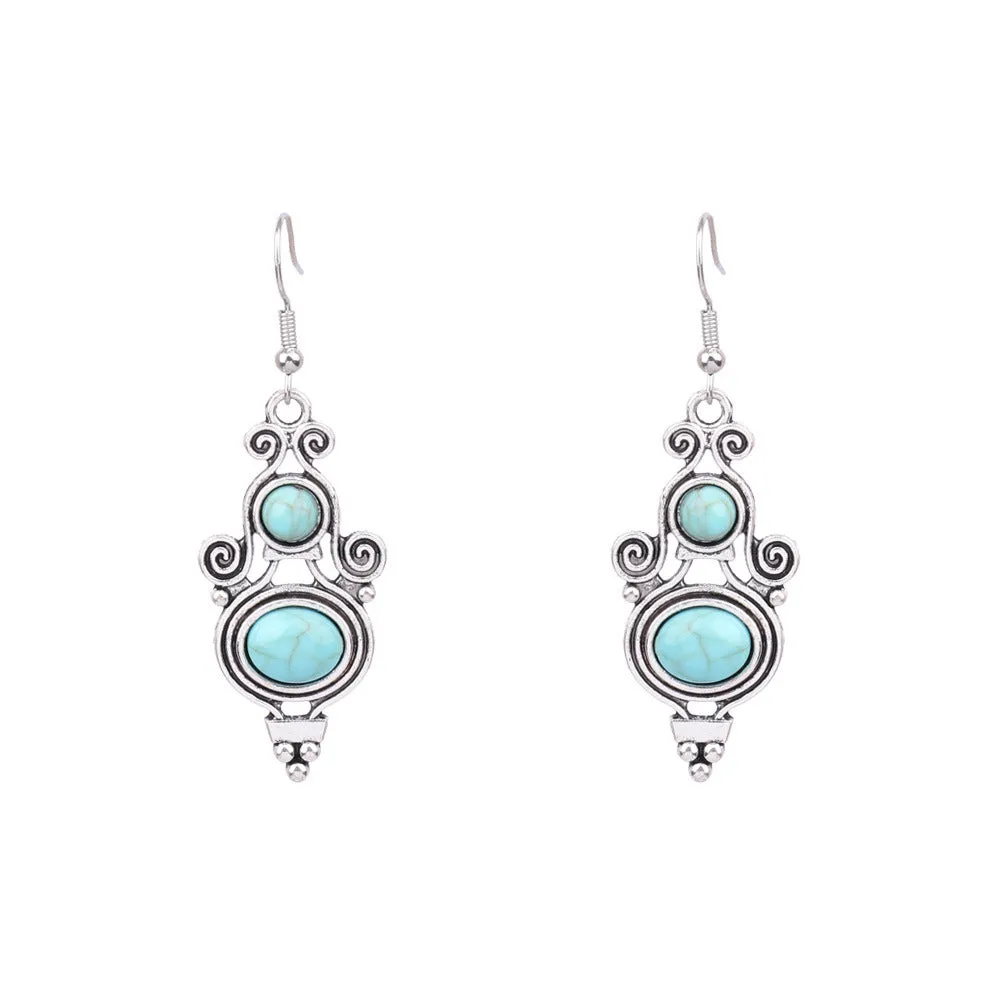 Wholesale Turquoise Bohemian Tassel Geometric Alloy Vintage Earrings