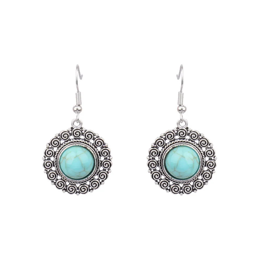 Wholesale Turquoise Bohemian Tassel Geometric Alloy Vintage Earrings