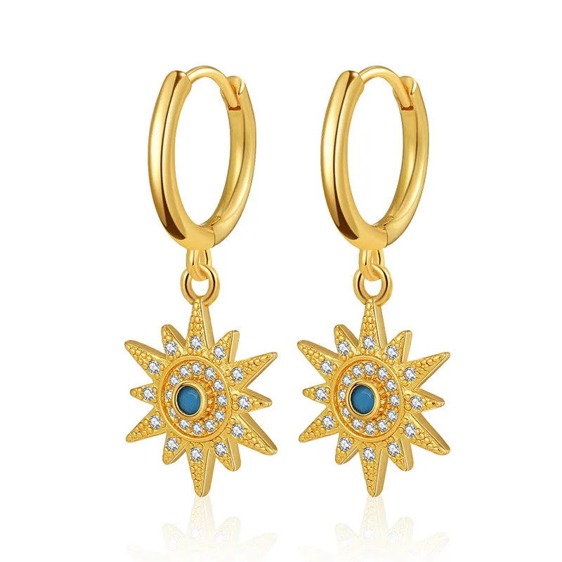 Wholesale Turquoise Brass Plated 18K Real Gold Earrings