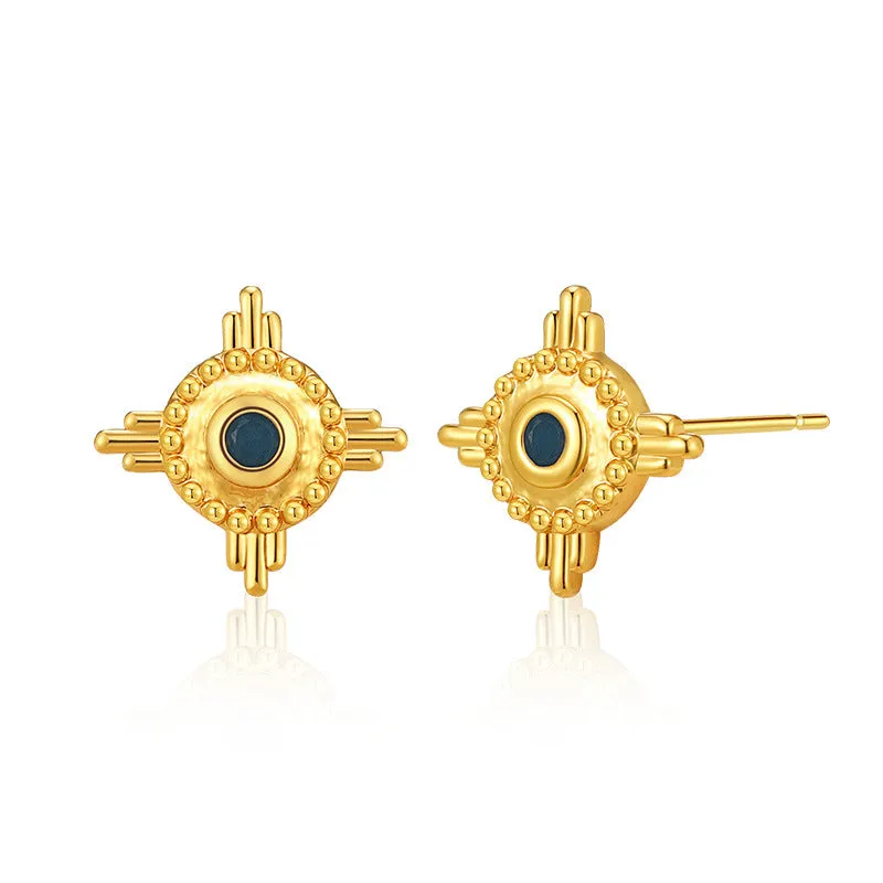 Wholesale Turquoise Brass Plated 18K Real Gold Earrings