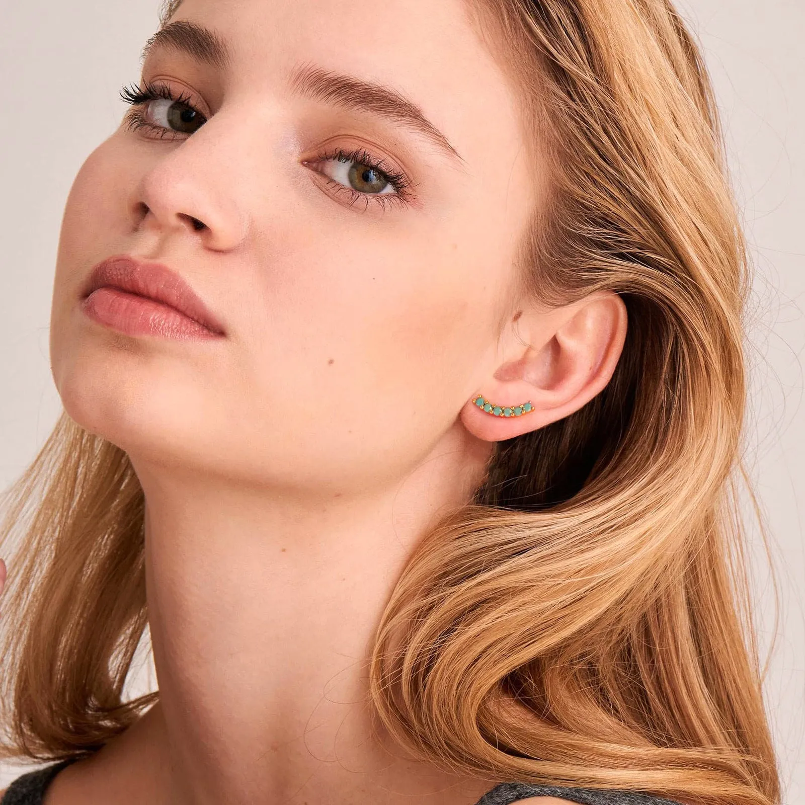 Wholesale Turquoise Brass Plated 18K Real Gold Earrings