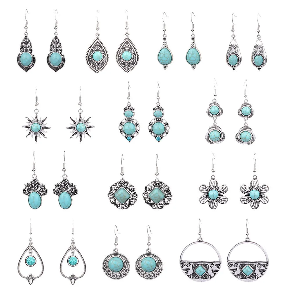 Wholesale Turquoise Fashion Alloy Geometric Earrings