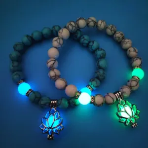 Wholesale Turquoise Luminous Lotus Sanskrit Beaded Bracelet