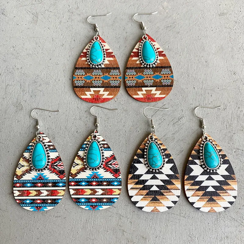 Wholesale Turquoise Pendant Vintage Fashion Western Bohemian Earrings