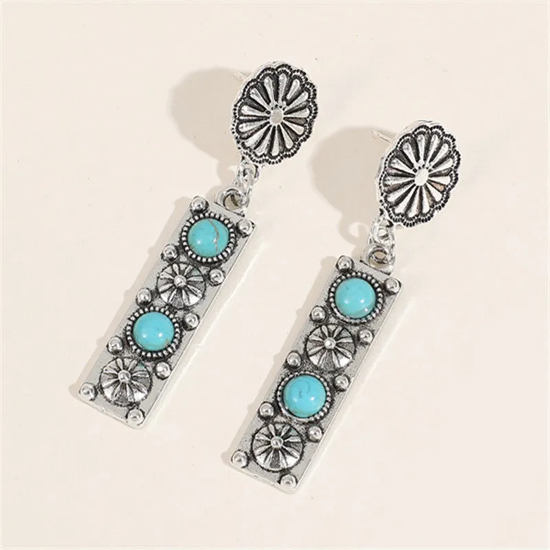 Wholesale Turquoise Rectangular Alloy Earrings