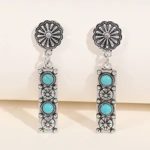 Wholesale Turquoise Rectangular Alloy Earrings