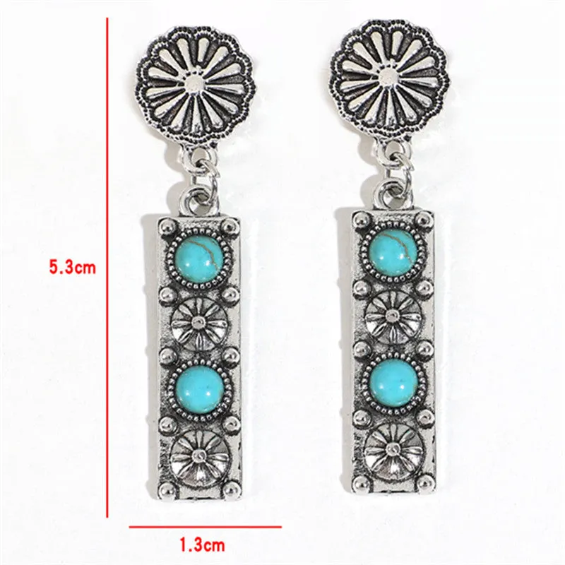 Wholesale Turquoise Rectangular Alloy Earrings