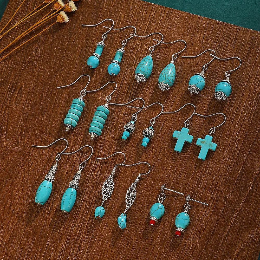 Wholesale Turquoise Vintage Pendant Bohemian Earrings