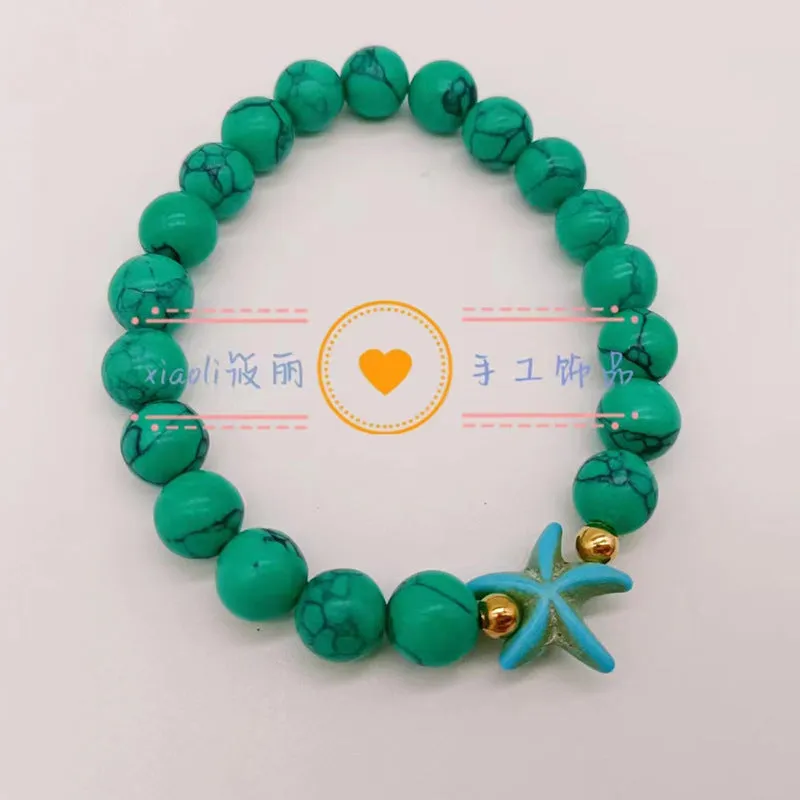 Wholesale Turtle Starfish Elastic Beaded White Blue Turquoise Bracelet