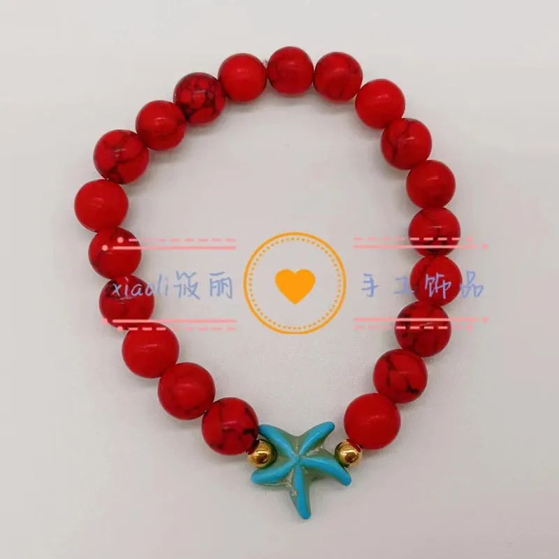Wholesale Turtle Starfish Elastic Beaded White Blue Turquoise Bracelet