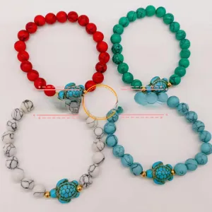 Wholesale Turtle Starfish Elastic Beaded White Blue Turquoise Bracelet
