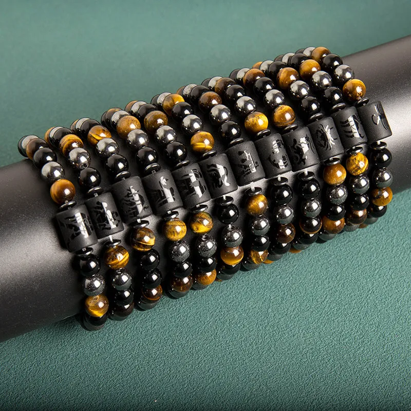 Wholesale Twelve Constellation Natural Tiger Eye Stone Handmade Bead Bracelet