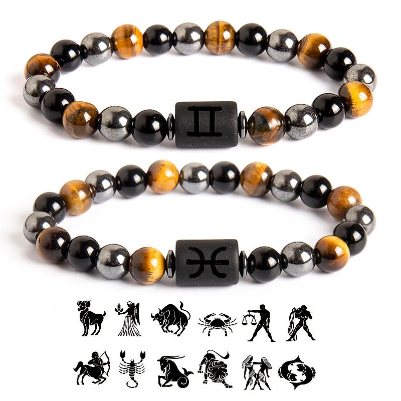 Wholesale Twelve Constellation Natural Tiger Eye Stone Handmade Bead Bracelet