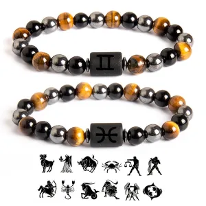 Wholesale Twelve Constellation Natural Tiger Eye Stone Handmade Bead Bracelet