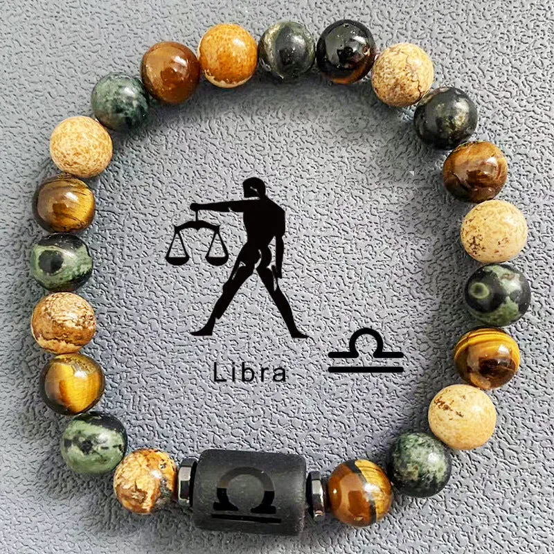 Wholesale Twelve Constellation Obsidian Men's Beading Bracelet