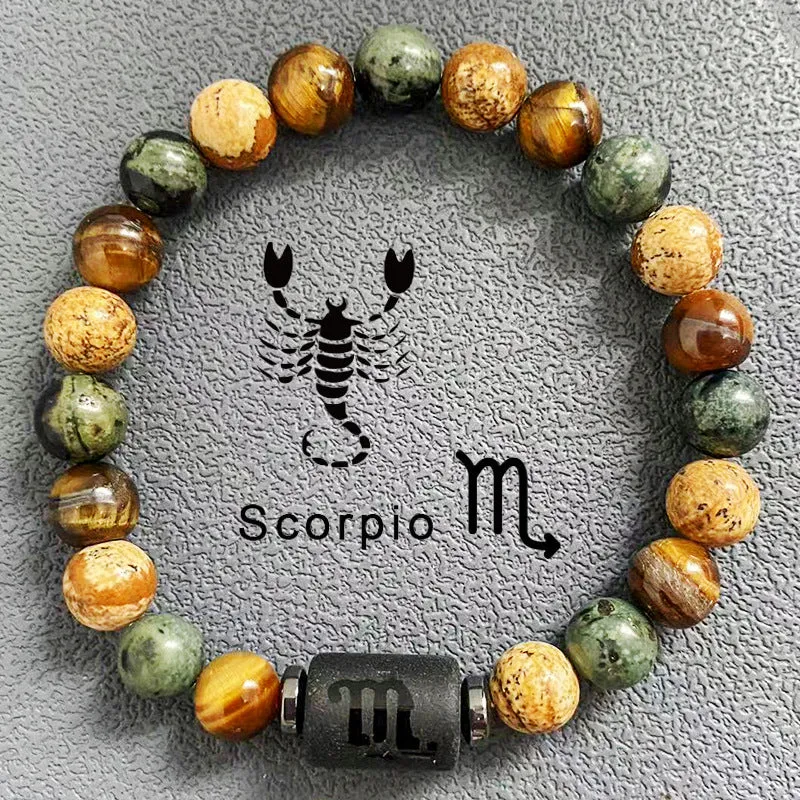 Wholesale Twelve Constellation Obsidian Men's Beading Bracelet