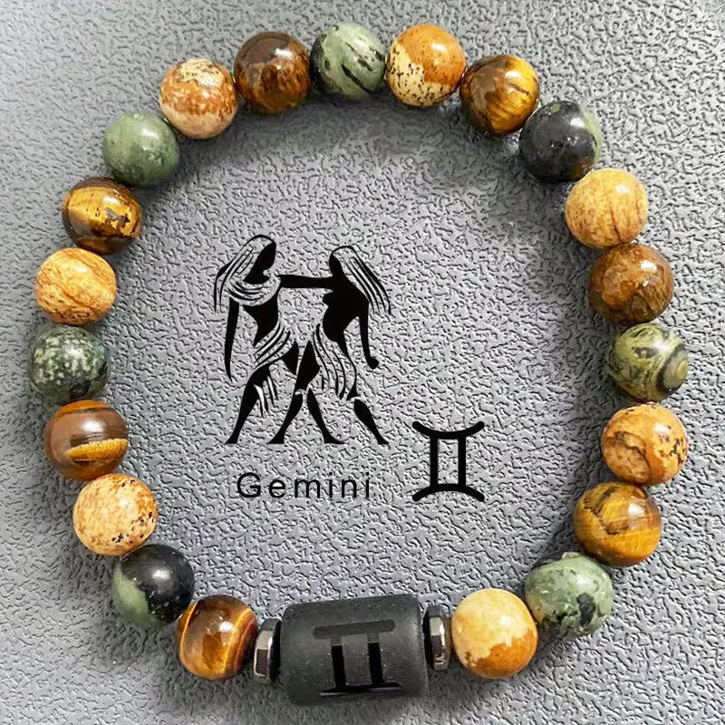 Wholesale Twelve Constellation Obsidian Men's Beading Bracelet