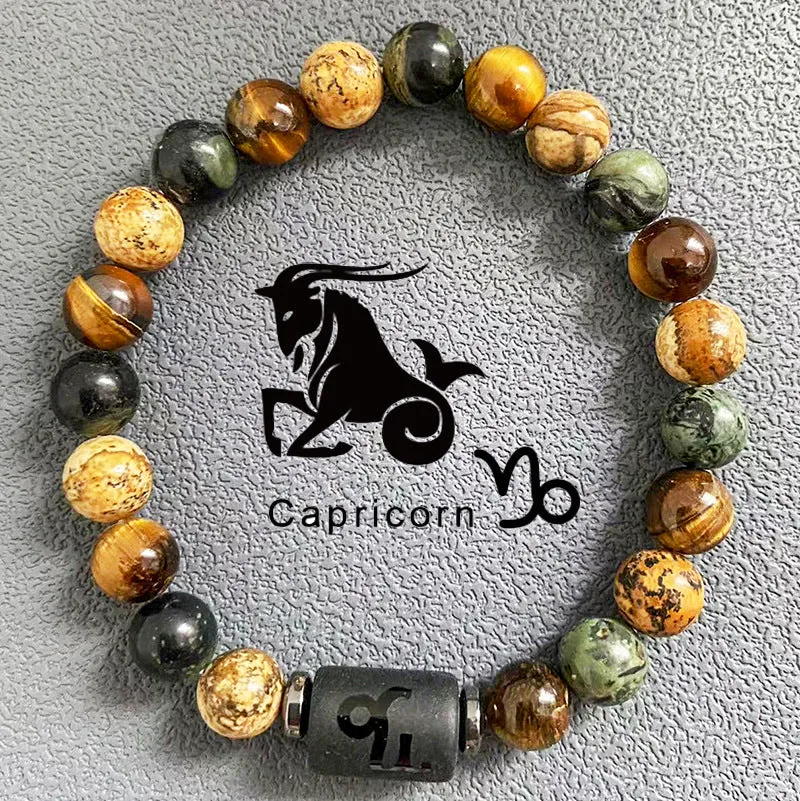 Wholesale Twelve Constellation Obsidian Men's Beading Bracelet