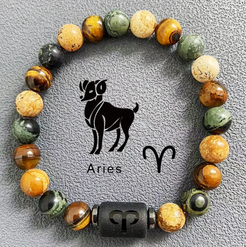 Wholesale Twelve Constellation Obsidian Men's Beading Bracelet