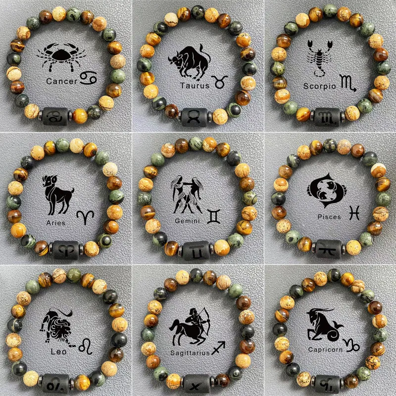 Wholesale Twelve Constellation Obsidian Men's Beading Bracelet