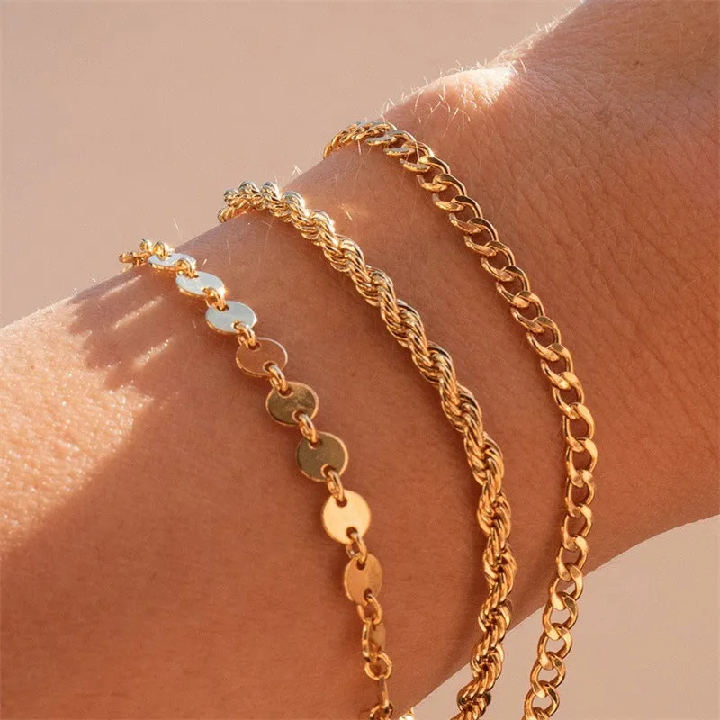 Wholesale Twist Hip Hop Punk Gold Plated Stainless Steel Bracelet