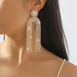 Wholesale U-shaped Full Diamond Tassel Earrings