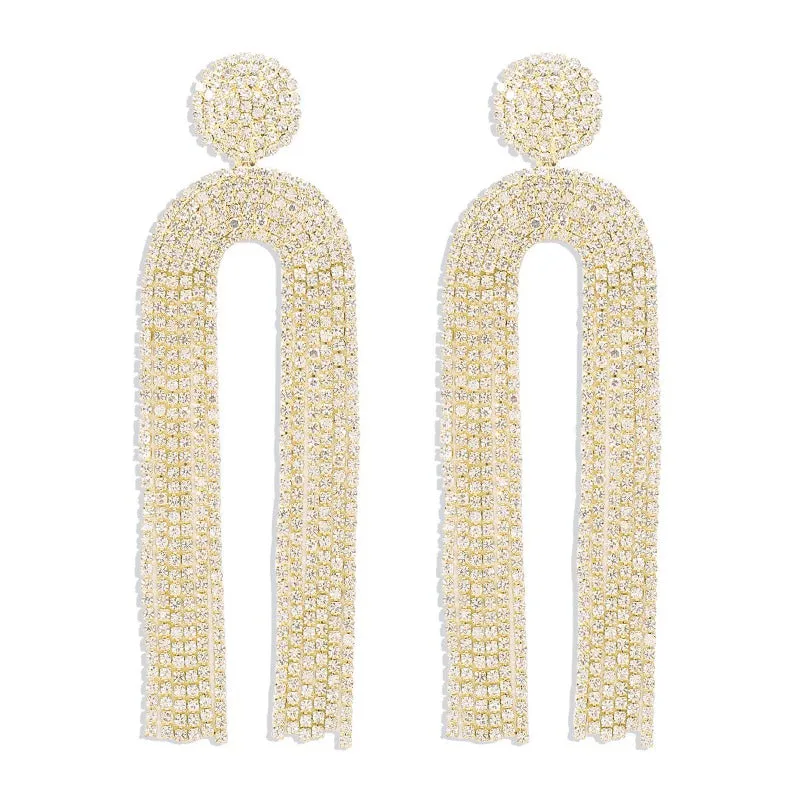 Wholesale U-shaped Full Diamond Tassel Earrings