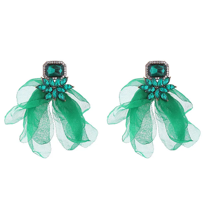 Wholesale Vacation Style Mesh Flower Alloy Earrings