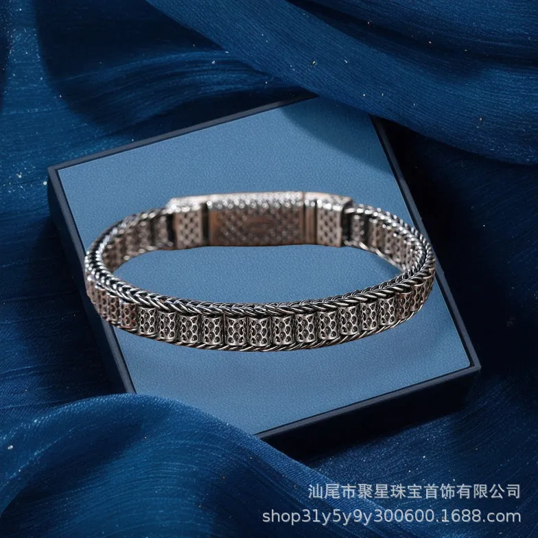 Wholesale Vajra Silver Vintage Bracelet Six-word Mantra Transfer Bead Bracelet