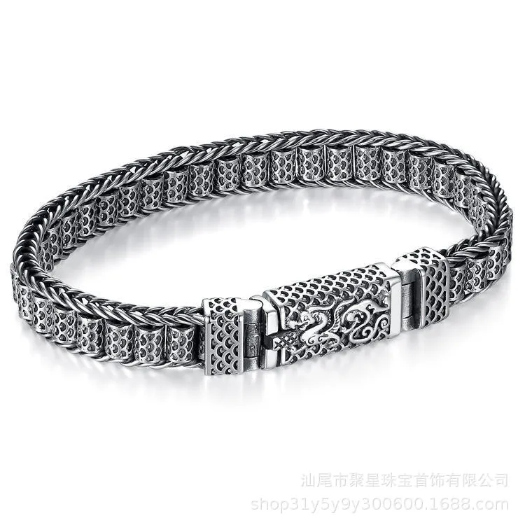 Wholesale Vajra Silver Vintage Bracelet Six-word Mantra Transfer Bead Bracelet
