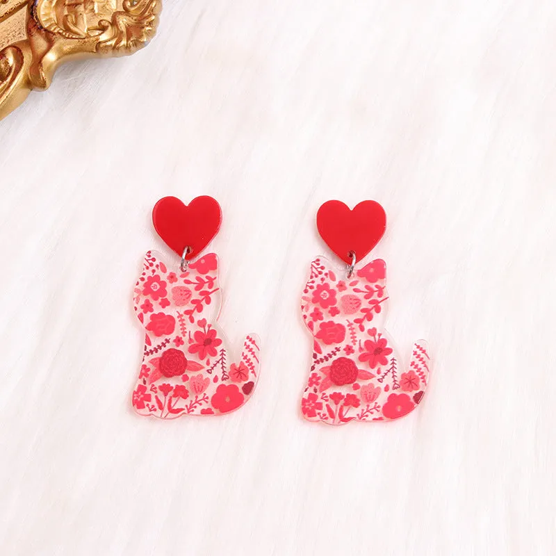 Wholesale Valentine's Day Acrylic Love Cat Dwarf Flamingo Earrings