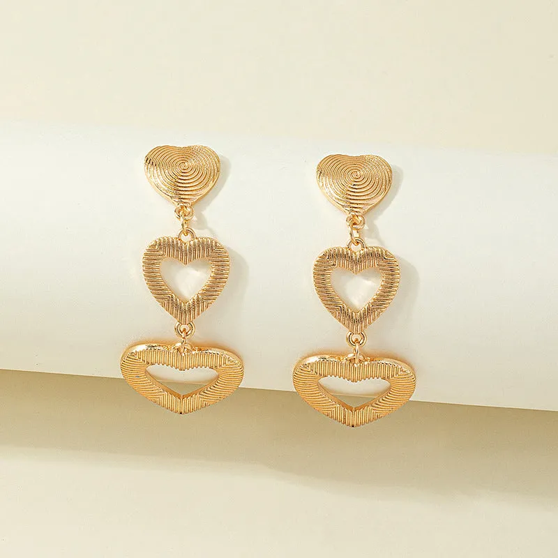 Wholesale Valentine's Day Alloy Textured Heart-shaped Long Earrings